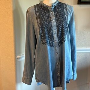 Soft Surroundings Long Sleeve Button Down Denim Tunic Blouse Size L